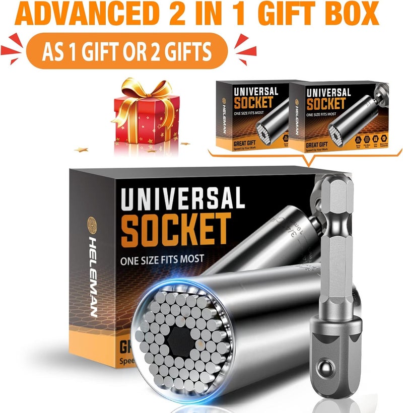 HELEMAN 2-Pack Universal Socket Tool Set with Power Drill Adapter - Christmas Gift for Men - Image 2