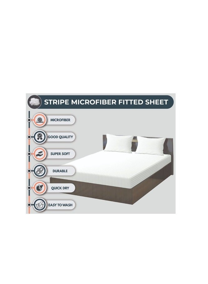 بروماس شرشف مطاطي مخطط من الألياف الدقيقة باللون الأبيض - مقاس كوين 150 × 200 سم - Image 4