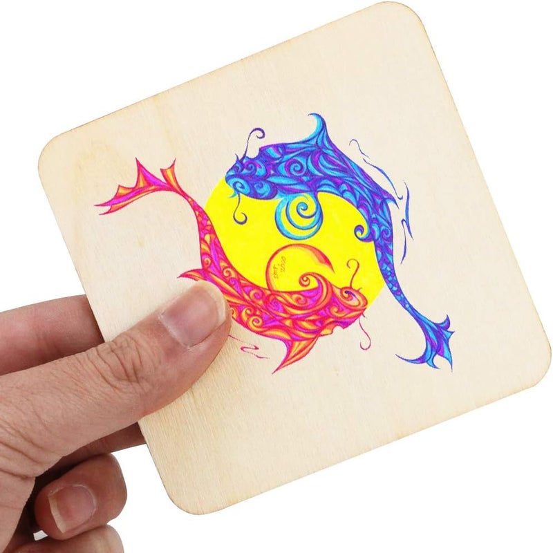 SKPPC 40Pcs Unfinished Laser Engraving Carving Blank Wood Pieces for Painting, Coasters, DIY Arts Craft Project, Staining and Decorations - Image 3