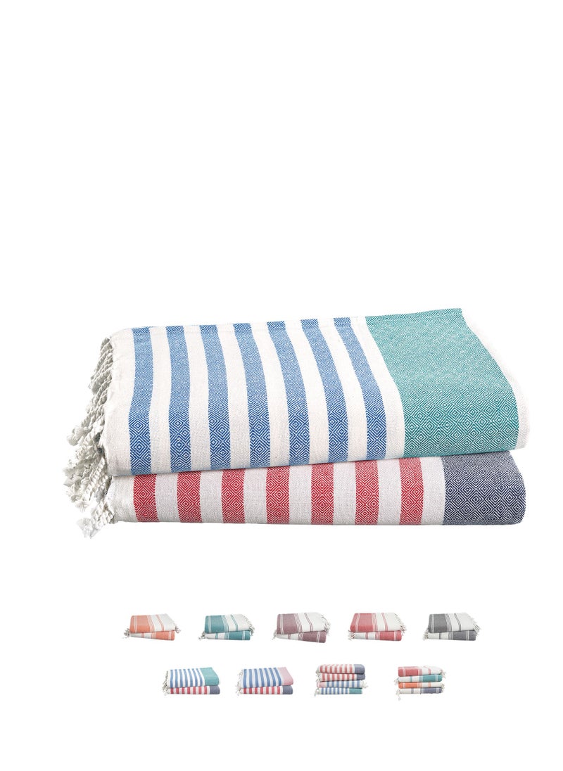 Cloud Scape Linen Turkish Beach Towel Set of 2, 39x71 inches Oversized Lightweight 100% Cotton Hammam Towel, STRP2  - Image 1