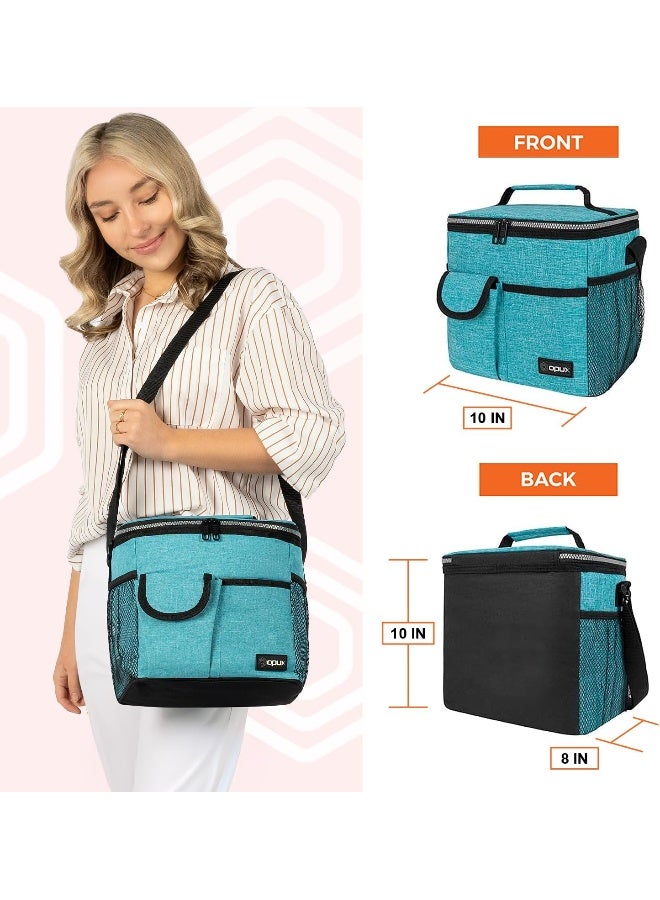 opux Insulated Lunch Bag for Men Women, Leakproof Sea Blue Lunch Box for Work, Portable Soft Lunch Cooler Bag with Shoulder Strap, Adult Lunchbox Lunch Pail for Kid Boy Girl School, 18 Can/10L - Image 2