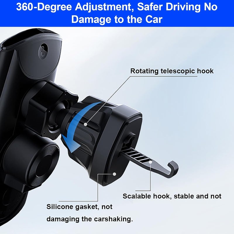Gevvnss Car Phone Holder Wireless Charger,15w Wireless Car Charger Fast Charging,Auto Clamping Car Charger Mount Suction Holder/Dashboard/Air Vent/Windshield,Black - Image 4