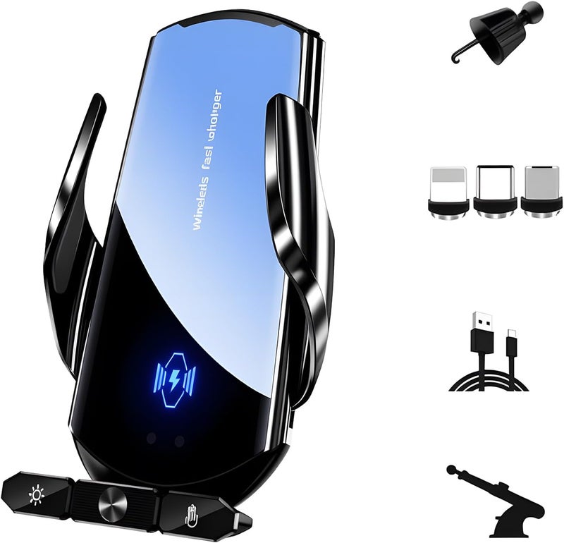 Gevvnss Car Phone Holder Wireless Charger,15w Wireless Car Charger Fast Charging,Auto Clamping Car Charger Mount Suction Holder/Dashboard/Air Vent/Windshield,Black - Image 1