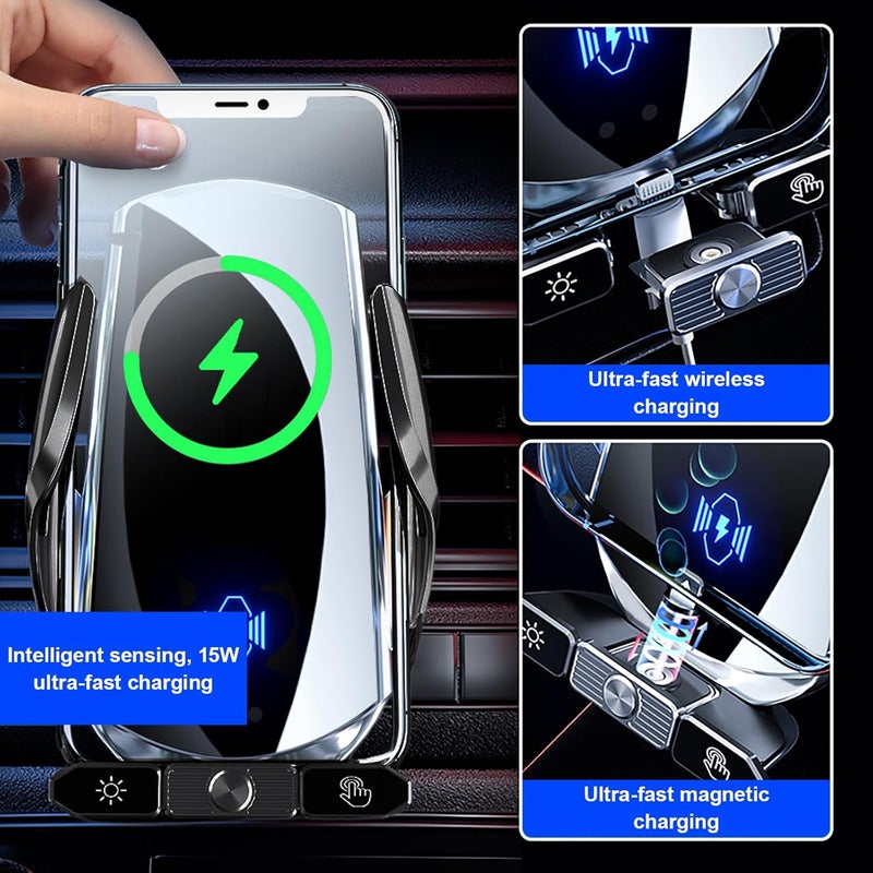 Gevvnss Car Phone Holder Wireless Charger,15w Wireless Car Charger Fast Charging,Auto Clamping Car Charger Mount Suction Holder/Dashboard/Air Vent/Windshield,Black - Image 2