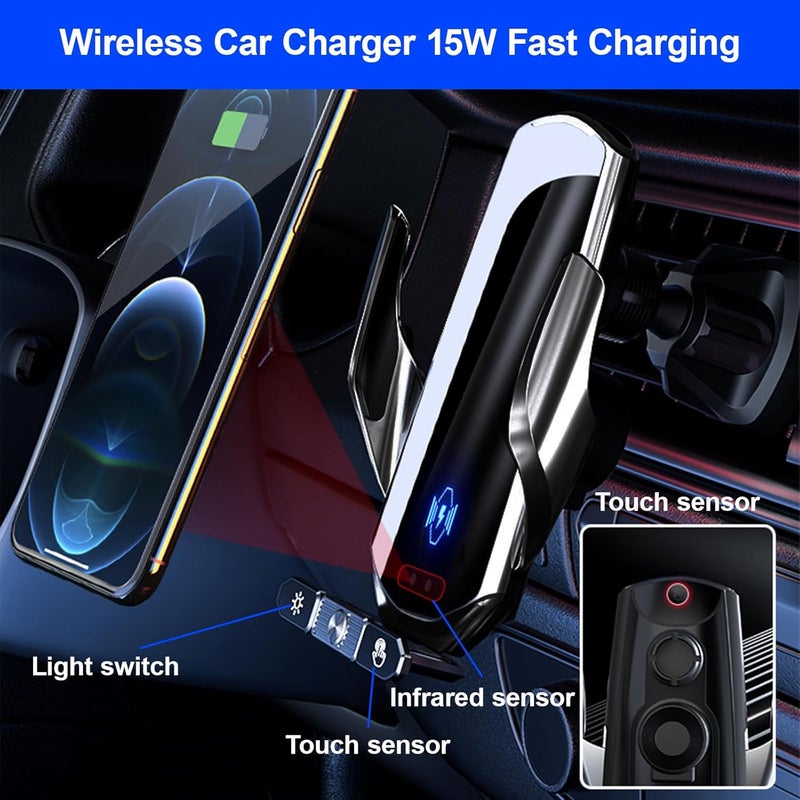 Gevvnss Car Phone Holder Wireless Charger,15w Wireless Car Charger Fast Charging,Auto Clamping Car Charger Mount Suction Holder/Dashboard/Air Vent/Windshield,Black - Image 3