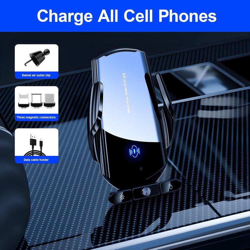 Gevvnss Car Phone Holder Wireless Charger,15w Wireless Car Charger Fast Charging,Auto Clamping Car Charger Mount Suction Holder/Dashboard/Air Vent/Windshield,Black - Image 5