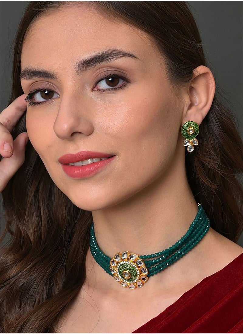 سوهي طقم عقد واقراط مزينة باحجار مطلية بالذهب  - Image 2