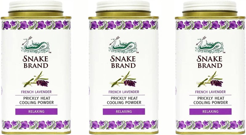 SNAKE BRAND Prickly Heat Cooling Body Powder Relaxing Lavender 140g 3Pack