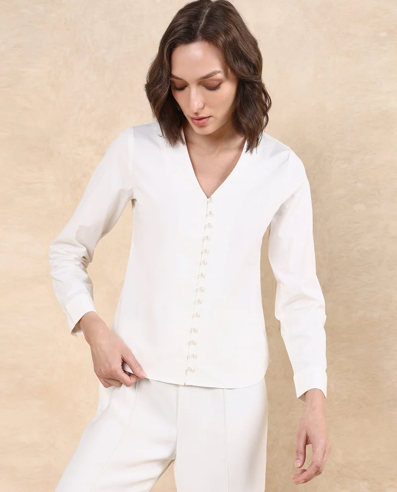 Rareism Women's Cuffed Sleeve Plain Top