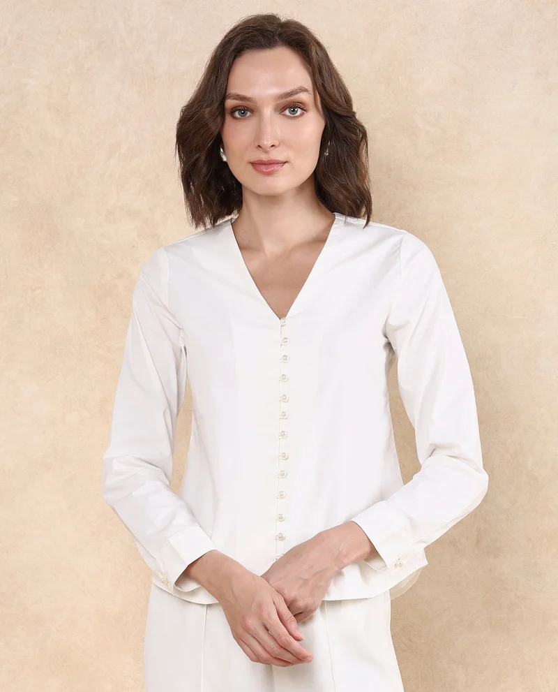Rareism Women's Cuffed Sleeve Plain Top