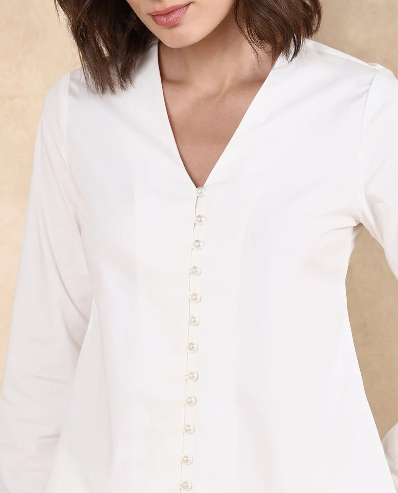 Rareism Women's Cuffed Sleeve Plain Top