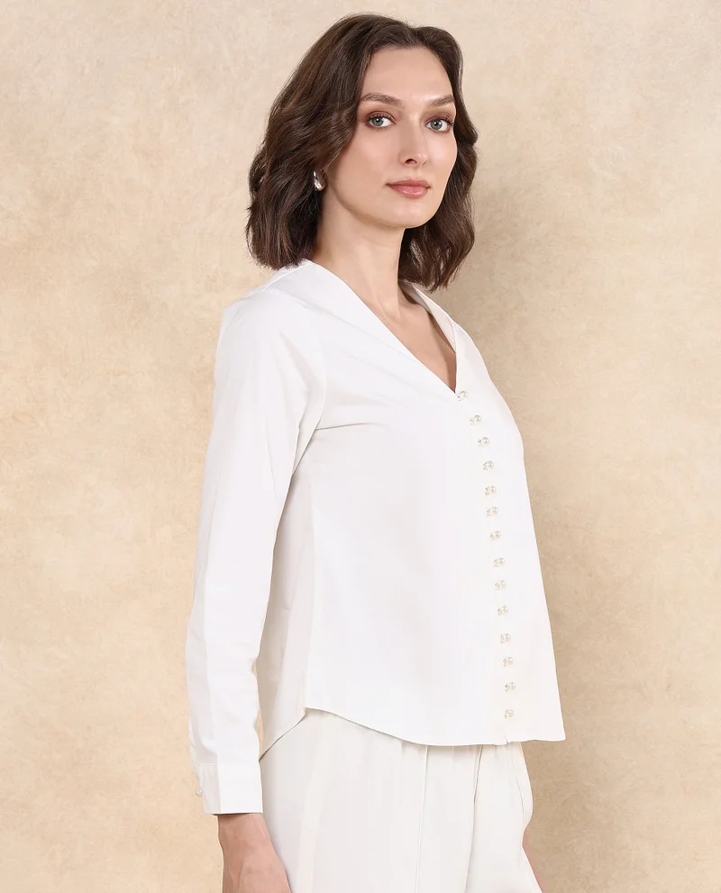 Rareism Women's Cuffed Sleeve Plain Top