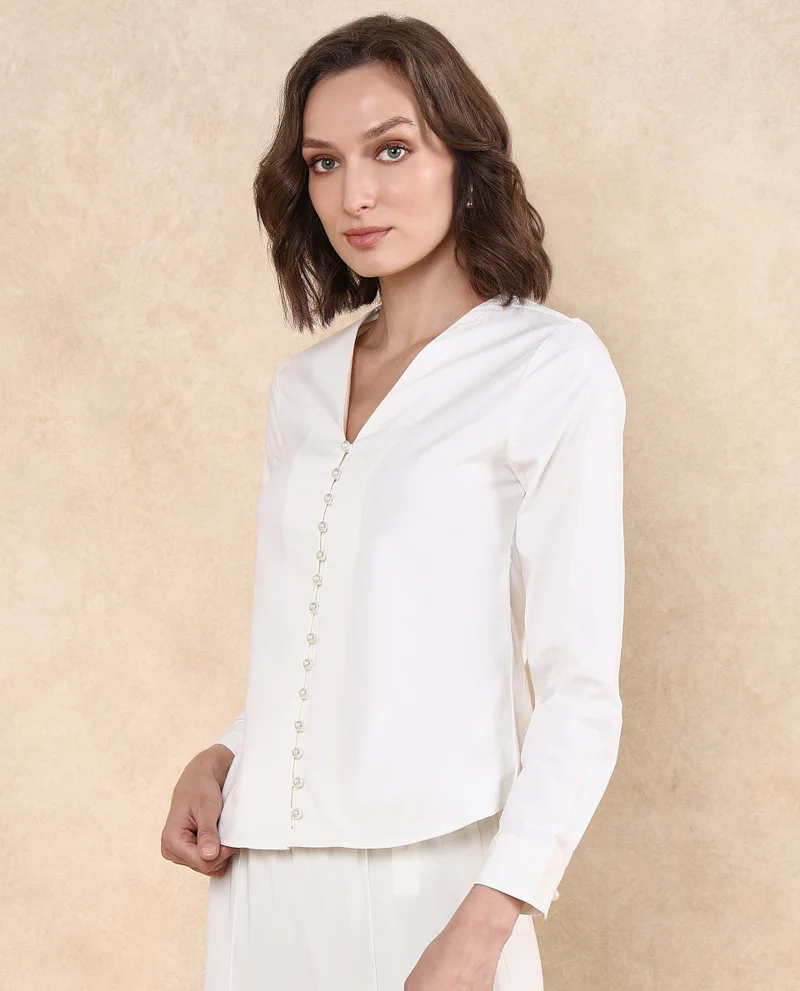 Rareism Women's Cuffed Sleeve Plain Top