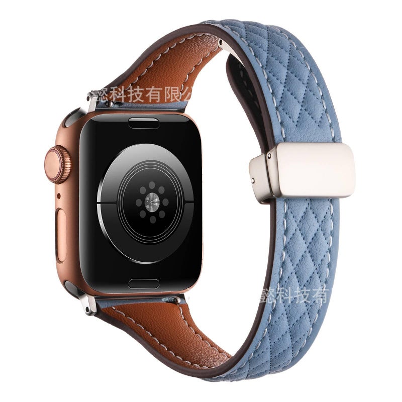 سوار ساعة ذكية باللون أزرق قابل للتعديل سوار جلدي كلاسيكي متوافق مع Apple Watch 38/40/41/42/44/45/49mm بملاءمة قابلة للتعديل وحزام بديل - Image 1