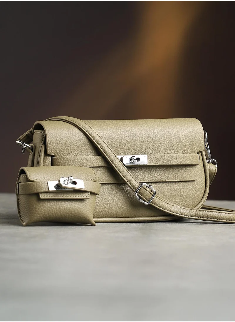 صوص هاوت Women's The Overlap-Curve Sling Bag - Olive Green