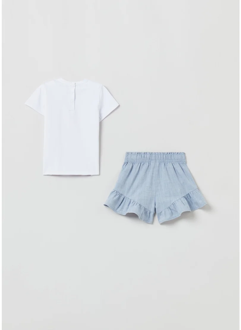 او في اس T-Shirt With Print And Culottes With Flounce Set