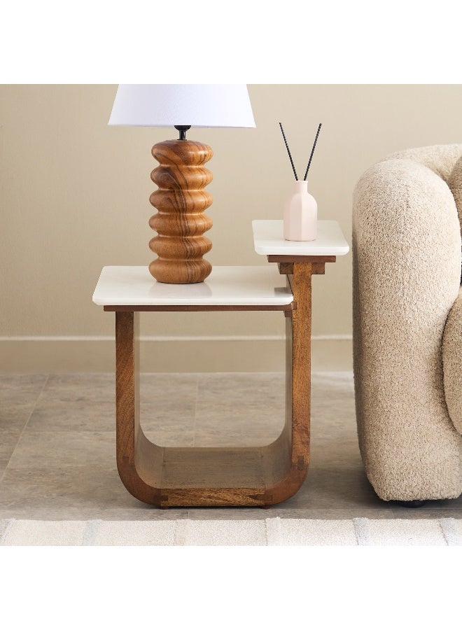 Home Box طاولة نهاية من الرخام الأصلي أشتون مع قاعدة خشبية صلبة - Image 2