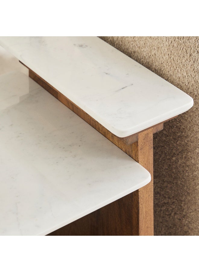 Home Box طاولة نهاية من الرخام الأصلي أشتون مع قاعدة خشبية صلبة - Image 3