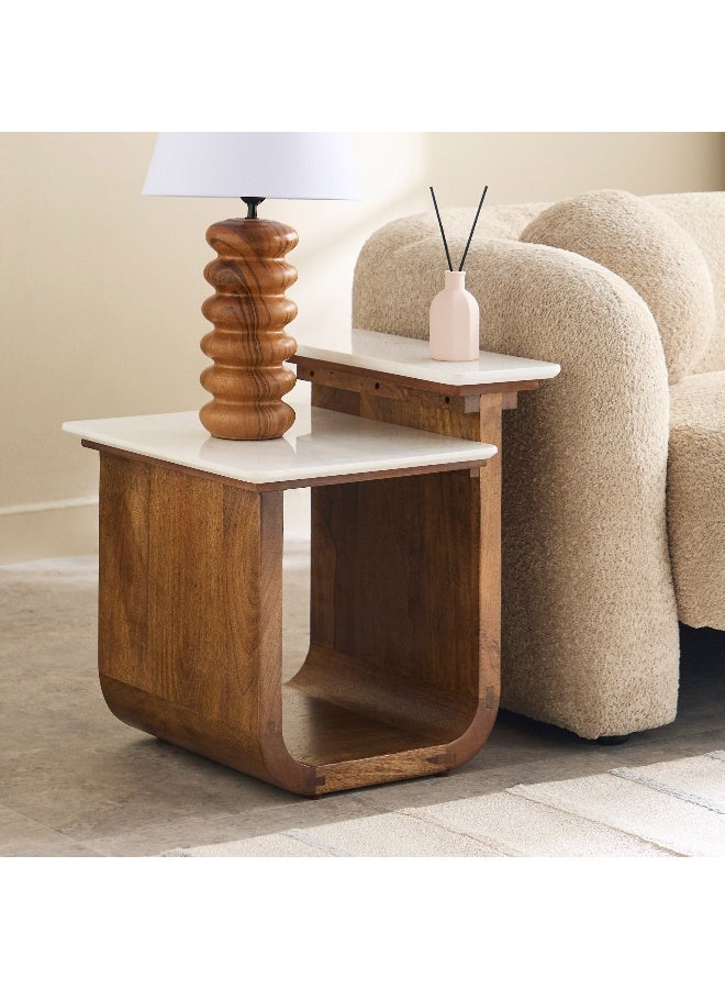 Home Box طاولة نهاية من الرخام الأصلي أشتون مع قاعدة خشبية صلبة - Image 1