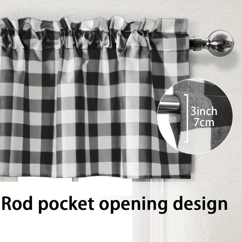 Noon Set Of 3 Red And White Plaid Short Curtains With Pocket For Hanging On Top Rod Country Kitchen Curtains Decorative Coffee And Laundry Room Partition Curtain 54 Inch X 15 Inch And 26 Inch X 24 Inch - Image 4