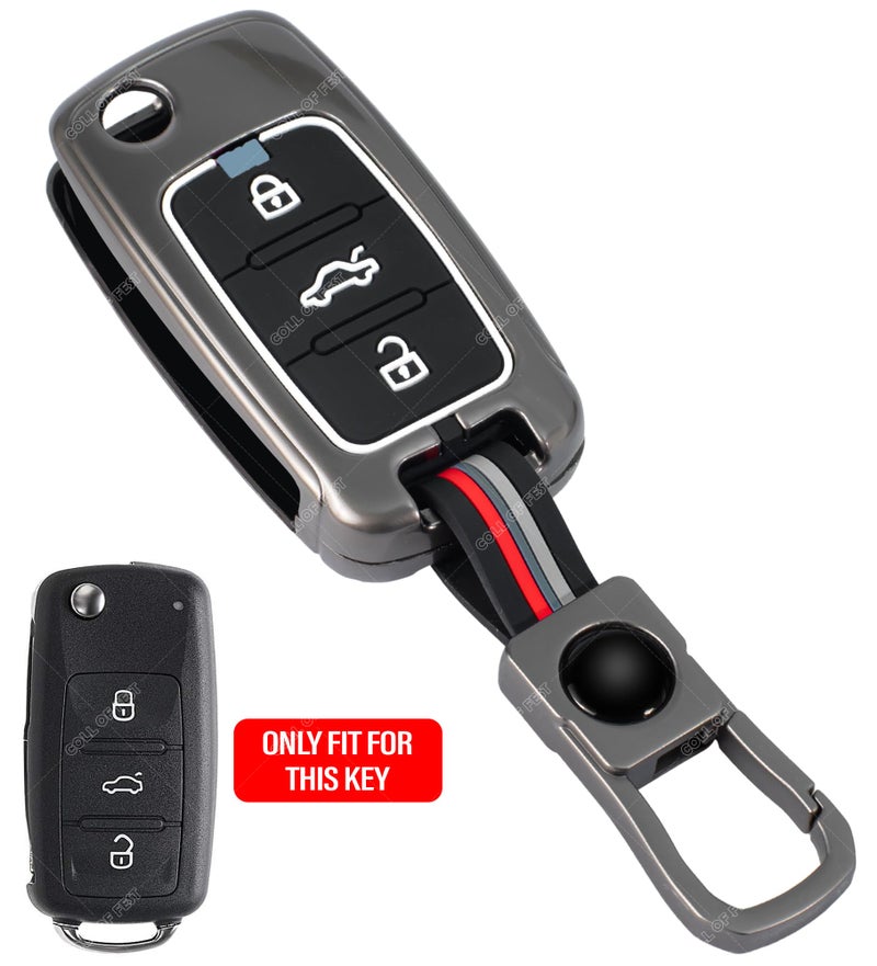 Coll of Fest Metal Silicon Key Cover Compatible with Polo Vento Jetta Ameo Passat and Skoda Rapid Laura Superb Octavia Fabia Yeti 3 Button Flip Key Feature Visible in Low-Light Conditions - Image 2