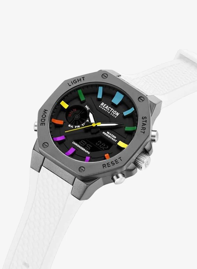 Kenneth Cole Reaction Black Dial White Silicone Strap Analog-digital Watch for Men, 46mm