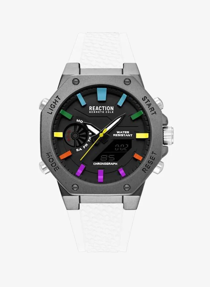 Kenneth Cole Reaction Black Dial White Silicone Strap Analog-digital Watch for Men, 46mm