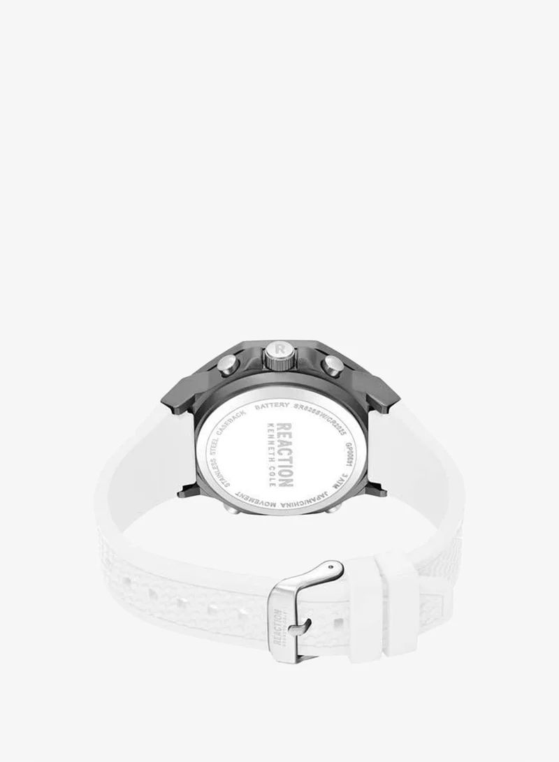 Kenneth Cole Reaction White - Gunmetal Case Black Dial White Silicone Strap Analog-digital Watch for Men, 46mm for Men | Best Price UAE