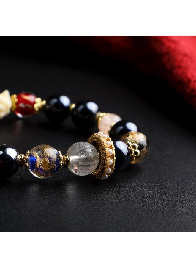 Peach Blossom Luck Bead Zodiac Year Black Porcelain Gold Foil Exquisite Small Nine-tailed Fox Bracelet - Image 5