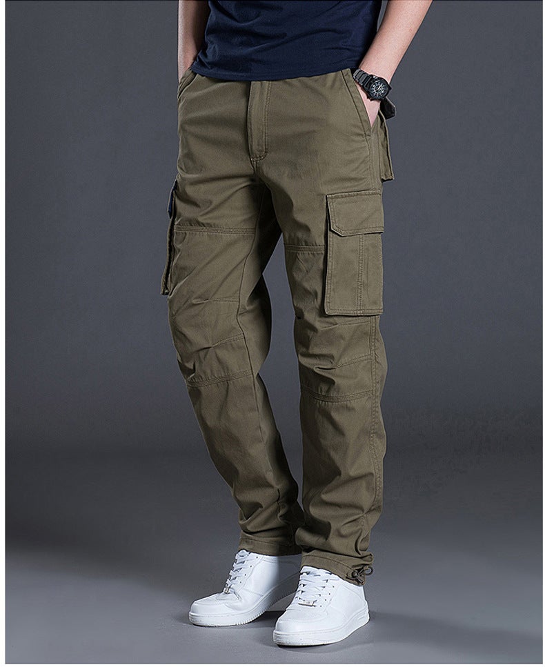 Generic Spring and Autumn Cotton Casual Pants Mens Loose Work Pants Straight Multi-Pocket Workwear Pants Mens Pants Outdoor Sports Pants Army Yellow - Image 1