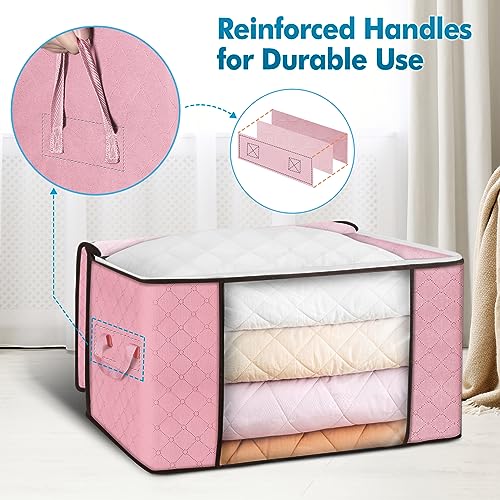 Budding Joy 90 L Large Storage Bags, 6 Pack Clothes Bins Foldable Closet Organizer Containers for Blanket, Comforters, Bed Sheets, Pillows (Pink) - Image 3