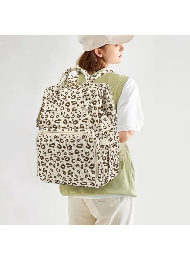 Yusudan Corduroy Diaper Bag Backpack for Baby Girls Boys, Women Large Nappy Bags for Mom, Beige Corduroy Leopard, L, Classic, Traditional - Image 2