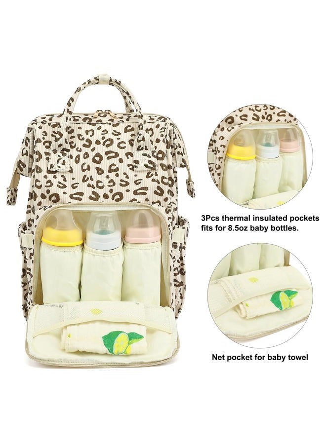 Yusudan Corduroy Diaper Bag Backpack for Baby Girls Boys, Women Large Nappy Bags for Mom, Beige Corduroy Leopard, L, Classic, Traditional - Image 3