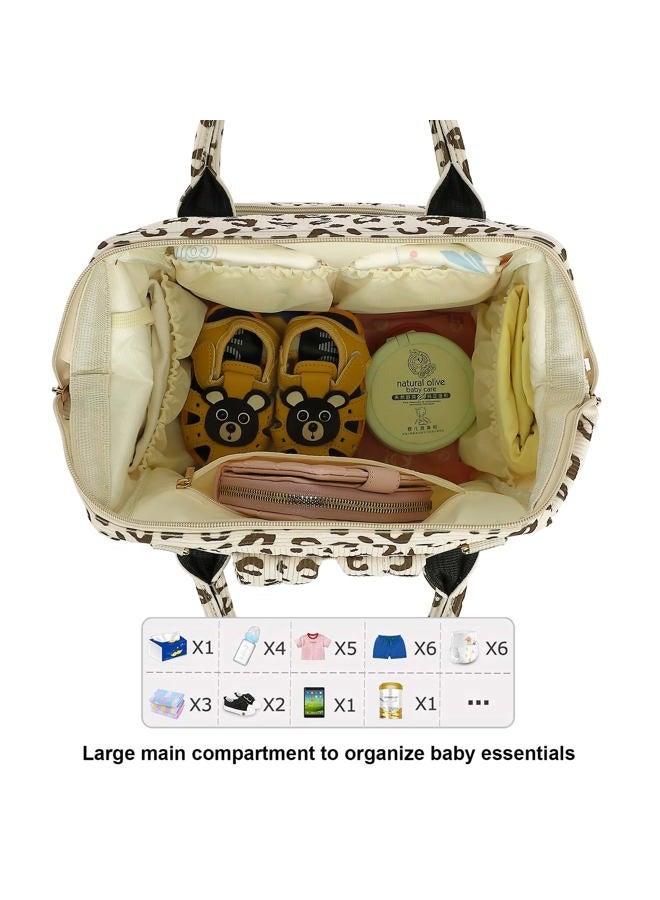 Yusudan Corduroy Diaper Bag Backpack for Baby Girls Boys, Women Large Nappy Bags for Mom, Beige Corduroy Leopard, L, Classic, Traditional - Image 5