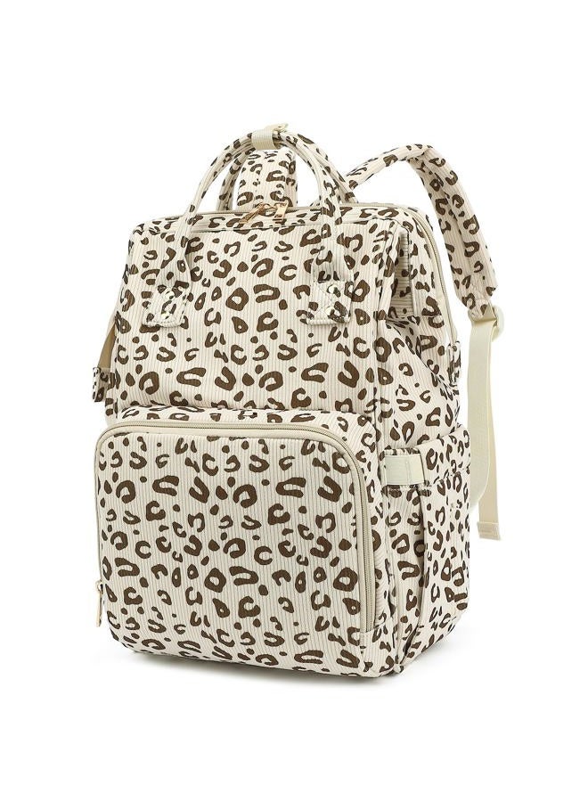 Yusudan Corduroy Diaper Bag Backpack for Baby Girls Boys, Women Large Nappy Bags for Mom, Beige Corduroy Leopard, L, Classic, Traditional - Image 1