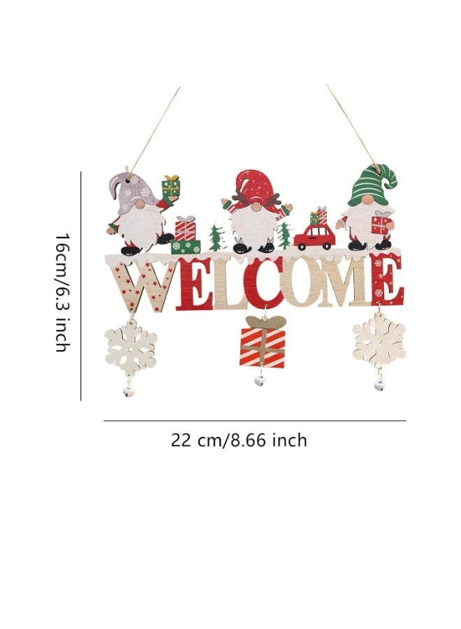 Home Care قلادة عيد الميلاد الخشبية المعلقة - لافتة باب مع أجراس وتصميم 3 أقزام | زينة حفلة المدفأة للمنزل والحديقة | زينة العطلات والموسم الشتوي - Image 2