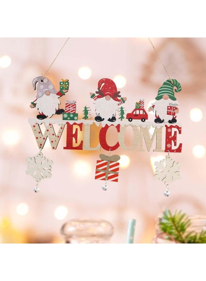 Home Care قلادة عيد الميلاد الخشبية المعلقة - لافتة باب مع أجراس وتصميم 3 أقزام | زينة حفلة المدفأة للمنزل والحديقة | زينة العطلات والموسم الشتوي - Image 3