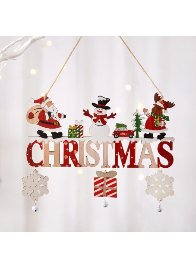 Home Care قلادة عيد الميلاد الخشبية المعلقة - لافتة باب مع أجراس وتصميم 3 أقزام | زينة حفلة المدفأة للمنزل والحديقة | زينة العطلات والموسم الشتوي - Image 5