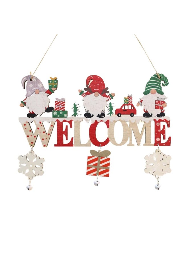 Home Care قلادة عيد الميلاد الخشبية المعلقة - لافتة باب مع أجراس وتصميم 3 أقزام | زينة حفلة المدفأة للمنزل والحديقة | زينة العطلات والموسم الشتوي - Image 1
