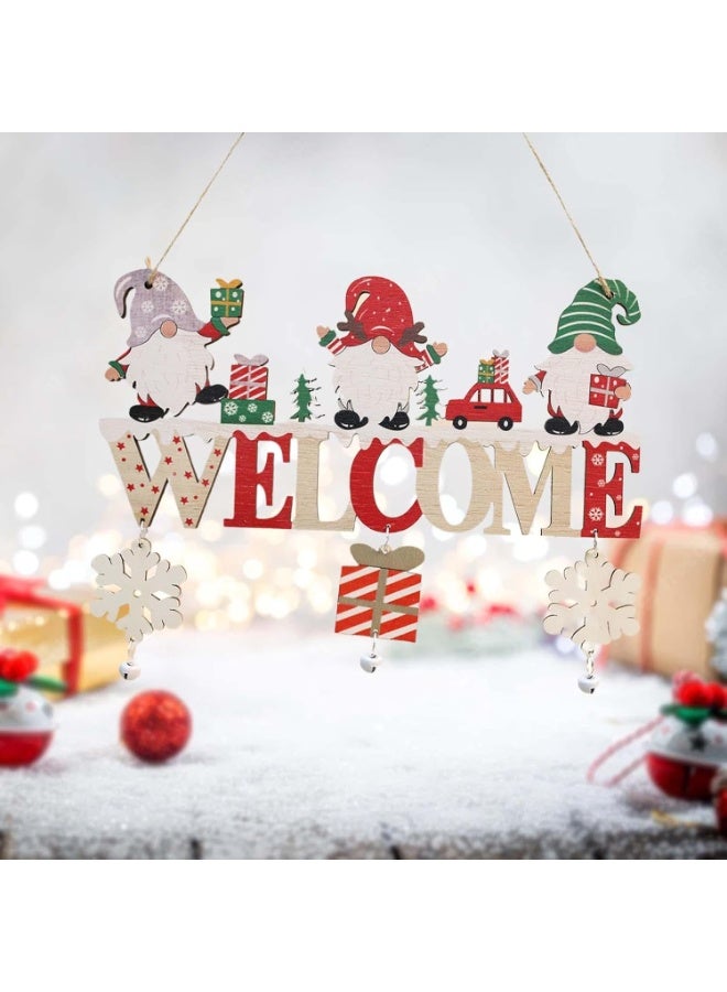 Home Care قلادة عيد الميلاد الخشبية المعلقة - لافتة باب مع أجراس وتصميم 3 أقزام | زينة حفلة المدفأة للمنزل والحديقة | زينة العطلات والموسم الشتوي - Image 4
