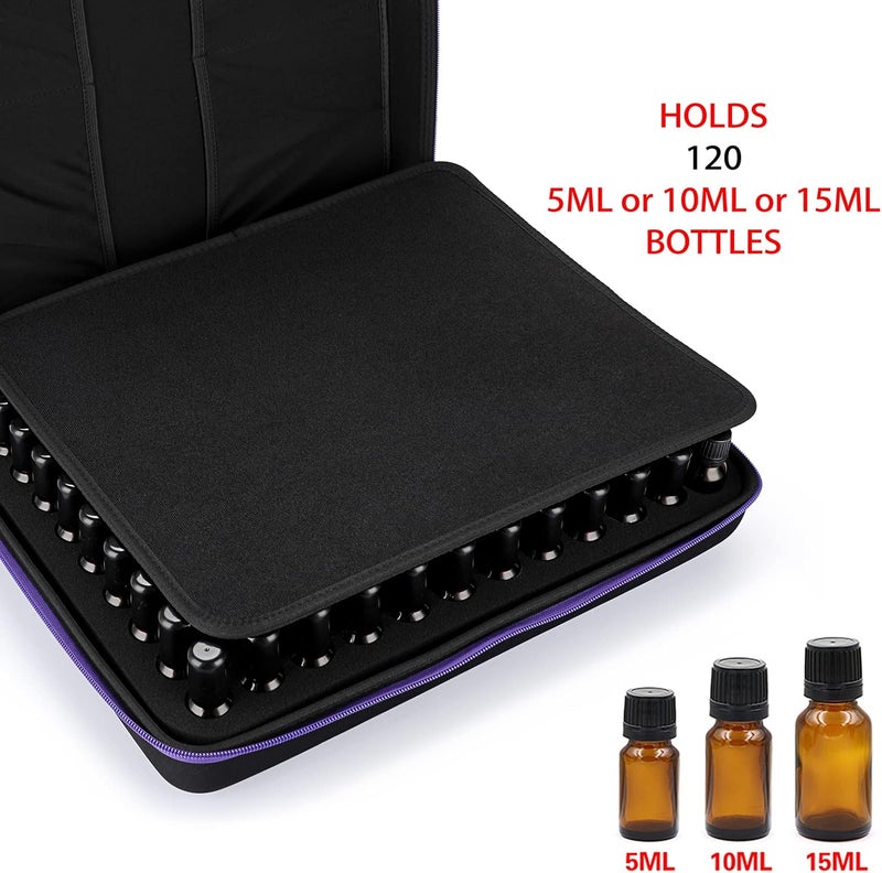 Hipiwe 120 Bottle EVA Essential Oil Storage Carrying Case Hard Shell Exterior Essential Oils Organizer Holder Traveling Bag with Foam Insert, Holds 5ml 10ml 15ml Essential Oils, Black+Purple, X-Large - Image 3