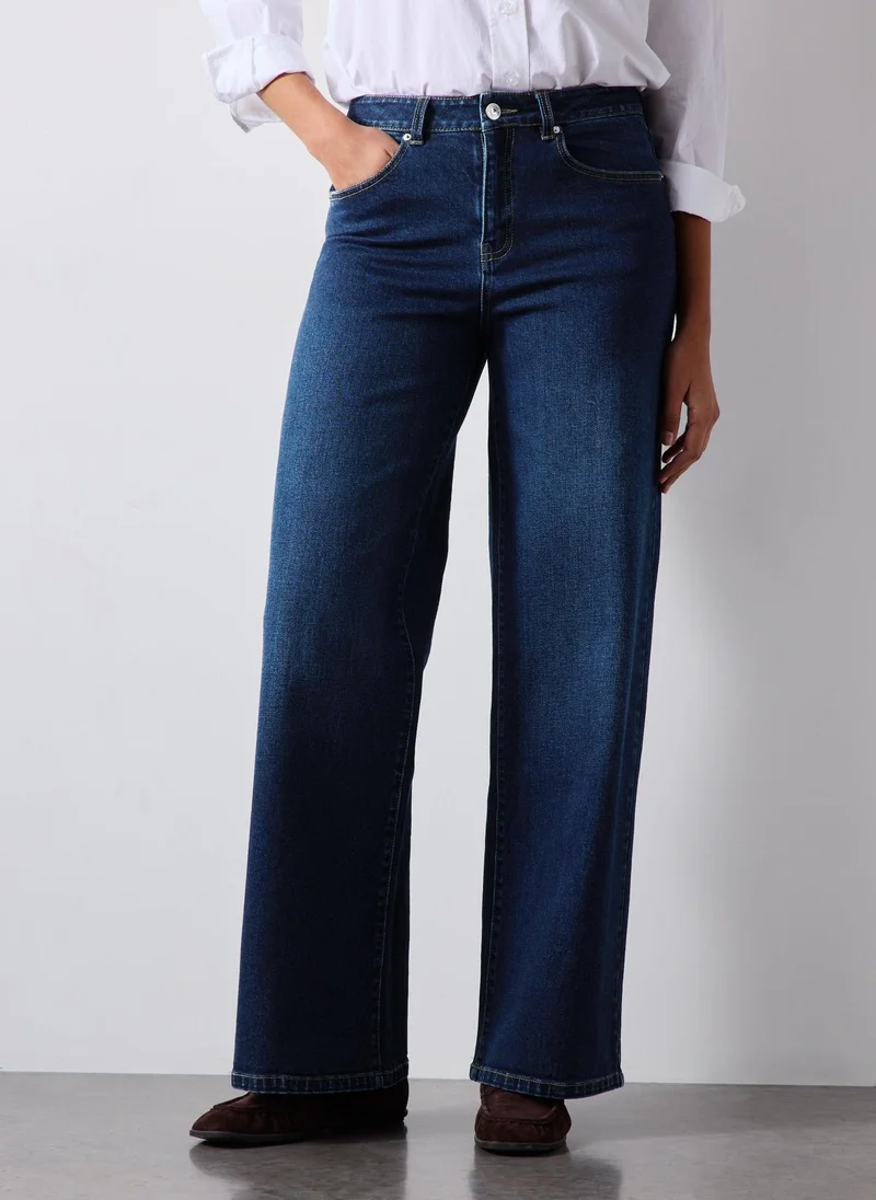 Matalan Blue Dark Wash Stretch Wide Leg Jeans for Women | Best Price UAE