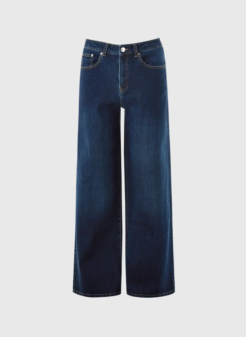 Matalan Blue Dark Wash Stretch Wide Leg Jeans for Women | Best Price UAE