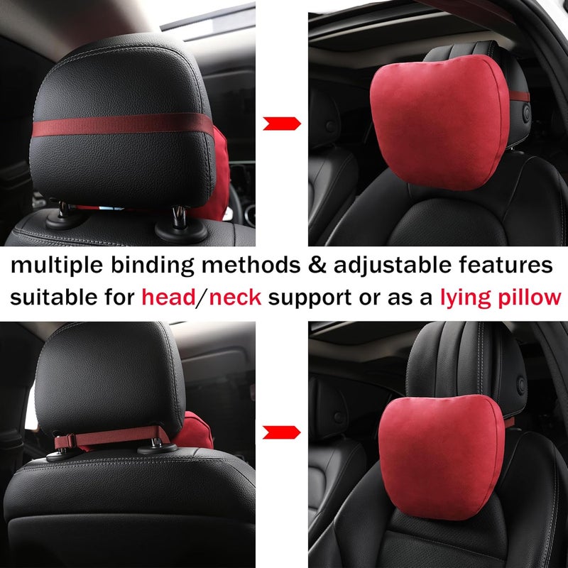 POKSRI Car Neck Pillow for Driving headrests, car headrest Pillows,Universal fit Support Travel Necks Head Rest Vehicle Front Rear Cushion Seats Lying,Multifunctional Adjustable (Bright Red) - Image 3