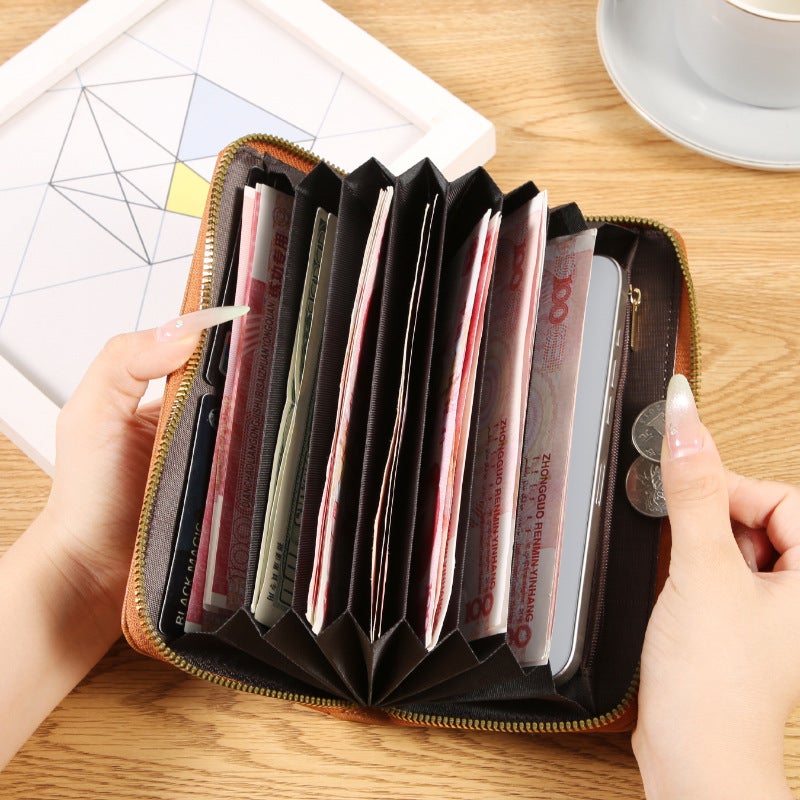 Multifunctional Solid Color PU Leather Wallet, RFID Blocking Design Portable Daily Storage Purse for Cards Cash Coin Business Use - Image 1