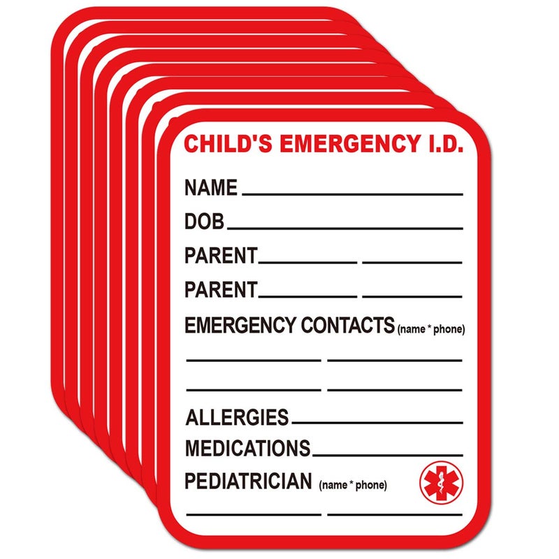 Remarkable Infant I.C.E. (in Case of Emergency) Car Seat Sticker Safety Information - Child Emergency Contact Car Seat Safety Alert Attachment Tag Stickers (8 Pack) - Image 1