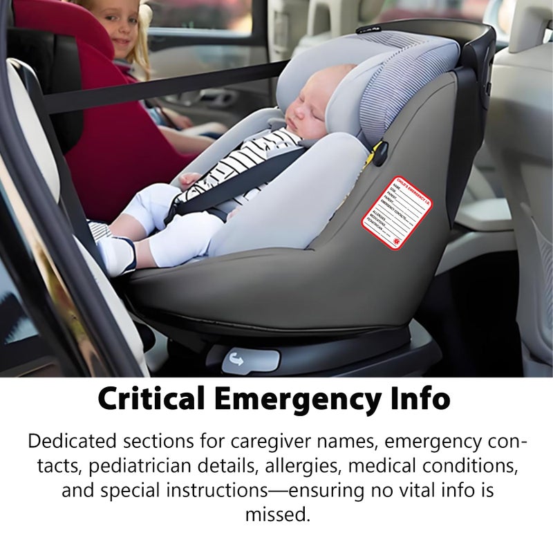Remarkable Infant I.C.E. (in Case of Emergency) Car Seat Sticker Safety Information - Child Emergency Contact Car Seat Safety Alert Attachment Tag Stickers (8 Pack) - Image 3