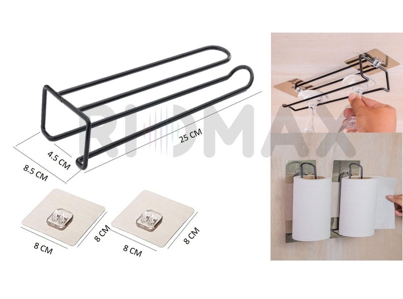 RIOMAX Stainless Steel Drill Free SelfAdhesive Paper Roll Holder Tissue Paper Stand Wine Glass Holder Kitchen Towel Holder for Kitchen Bathroom Toilet Pack of 2 - Image 3