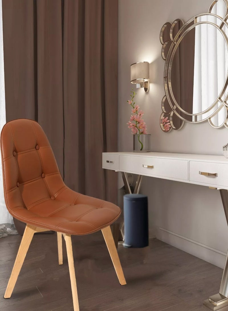 Taimi Set of 4 Modern Armless Solid Wooden Padded Seat Dining Chair, Office Chair, Desk Chairwith Back Rest Designer Chairs for Kitchen Home Office Lounge Living Room Cushioned Brown - Image 3