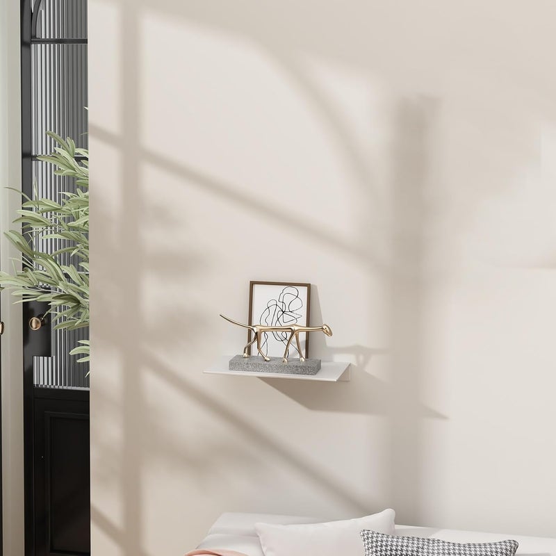 Danpoo White Floating Shelf for Wall Storage, Metal Wall Shelf for Bedroom, Living Room, Kitchen, Small Bathroom Shelf, Display Shelf for Collectibles, 8" - Image 2
